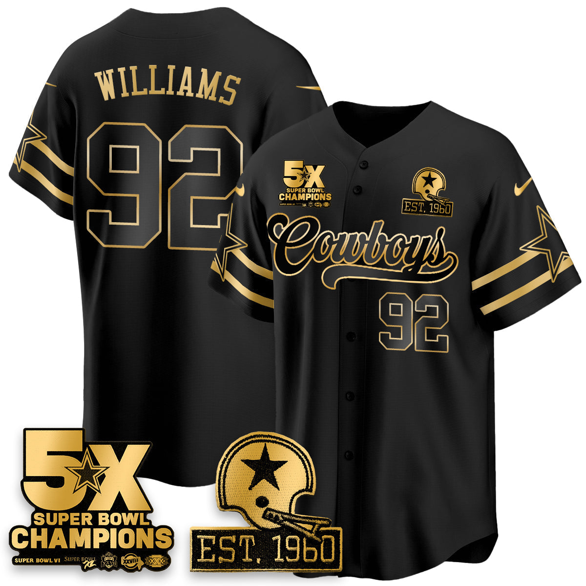 DAL 5-Time Champions Patch Vapor Limited Gold Baseball Men Jersey - All Stitched