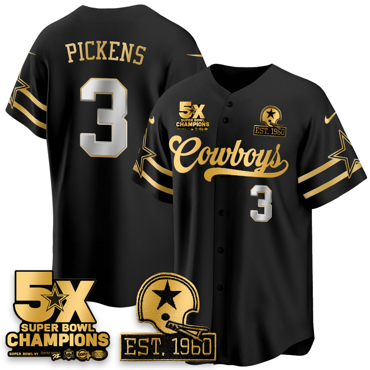 DAL 5-Time Champions Patch Vapor Limited Gold Baseball Men Jersey - All Stitched