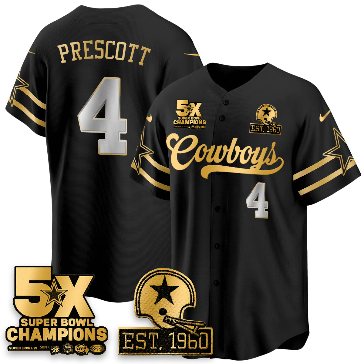DAL 5-Time Champions Patch Vapor Limited Gold Baseball Men Jersey - All Stitched