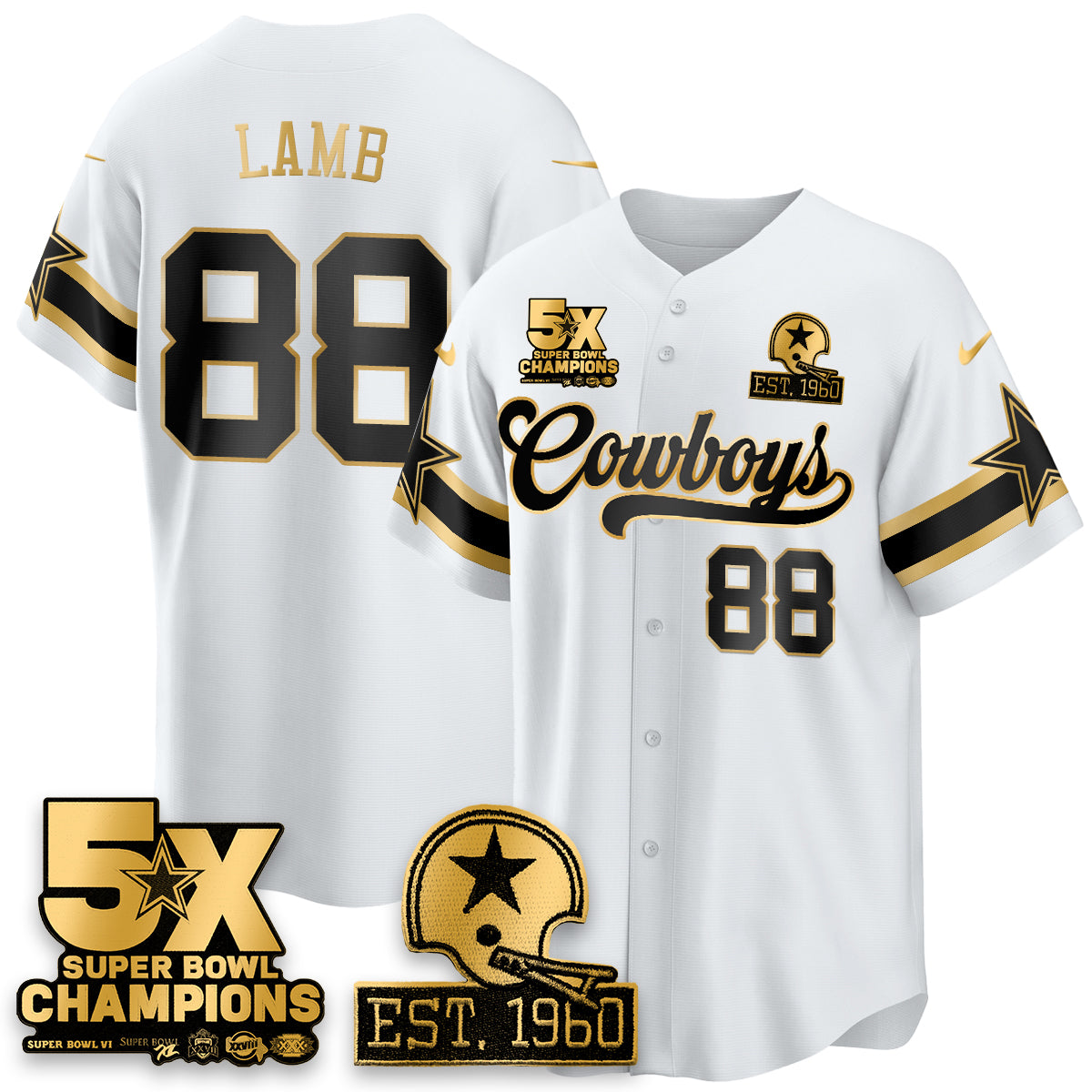 DAL 5-Time Champions Patch Vapor Limited Gold Baseball Men Jersey - All Stitched