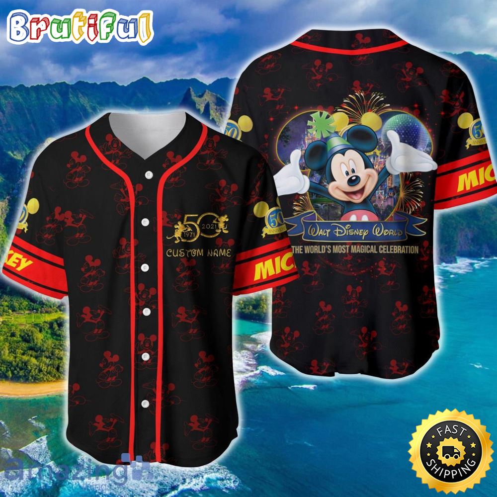 Mickey Mouse Red Disney 50Th Anniversary Baseball Jersey