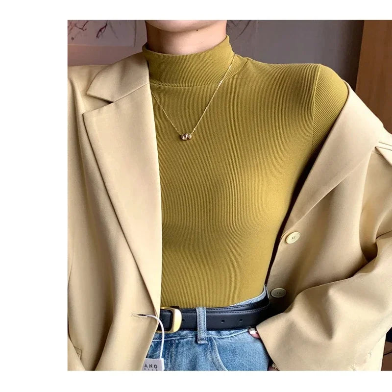 2025 New Knitted Half-turtleneck Pullovers Women Bottom