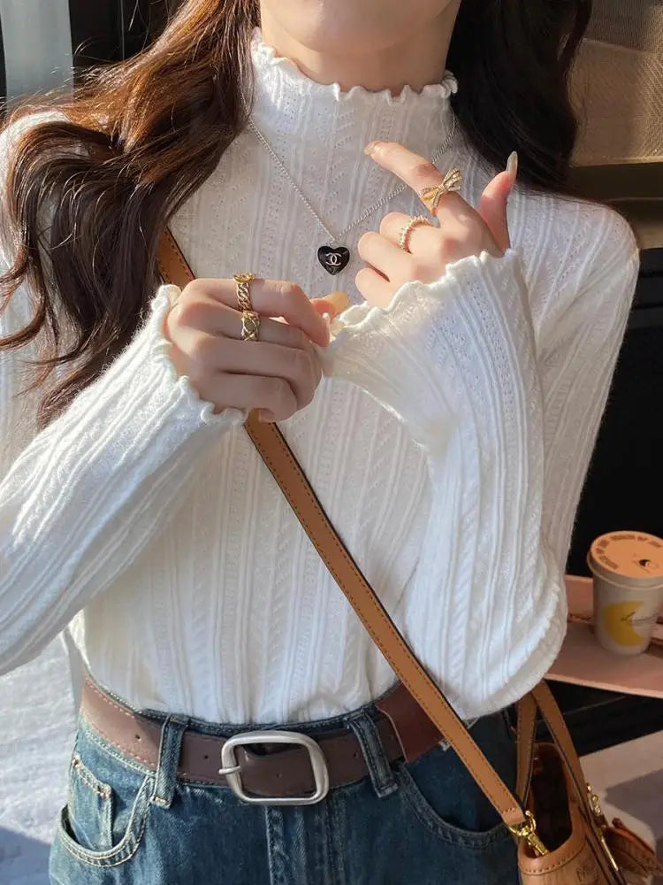 2026 Ruched Turtleneck Women Sweaters Autumn Winter