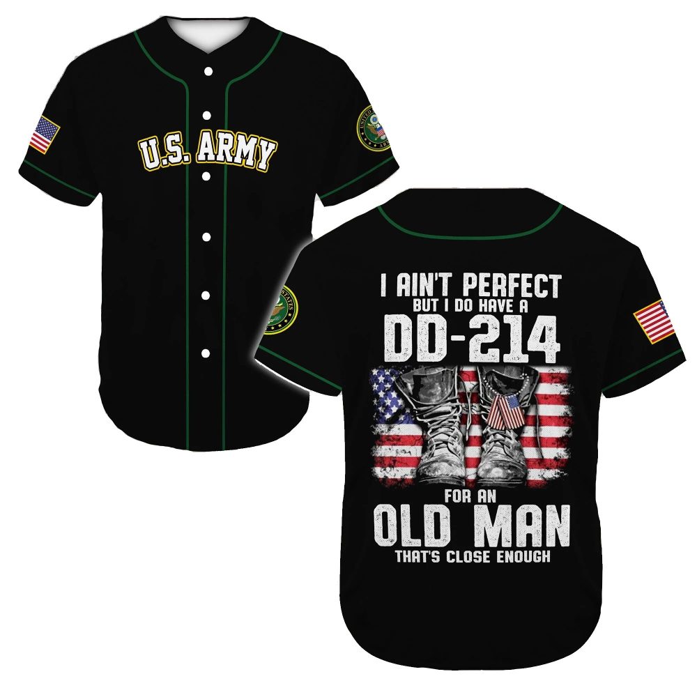 U.S. Army Veteran Baseball Jersey - Proud Dd-214 Old Man Patriotic Apparel