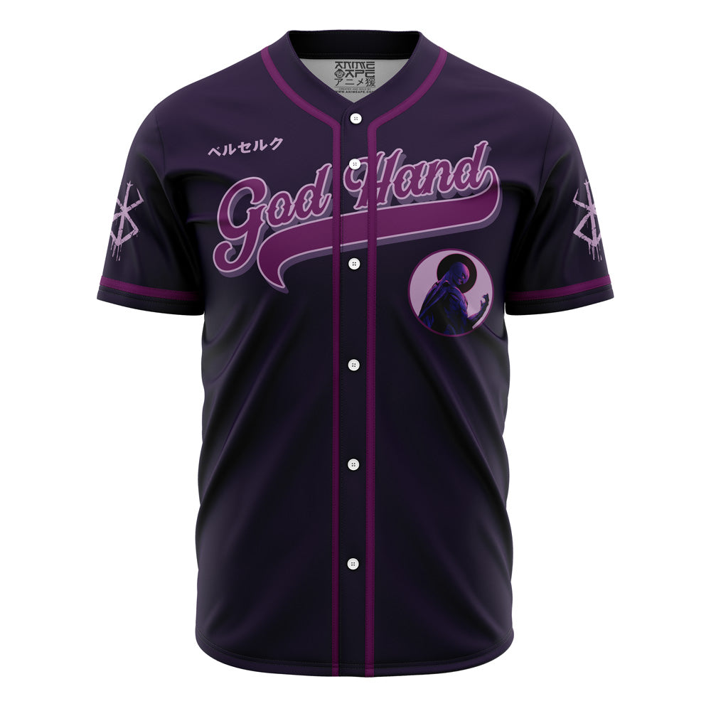 Anime Inspired 'God Hand' Baseball Jersey - Stylish Purple &amp; Black Design