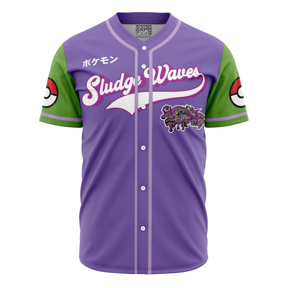 Anime-Inspired Sludge Waves Baseball Jersey – Vibrant Purple &amp; Green Design