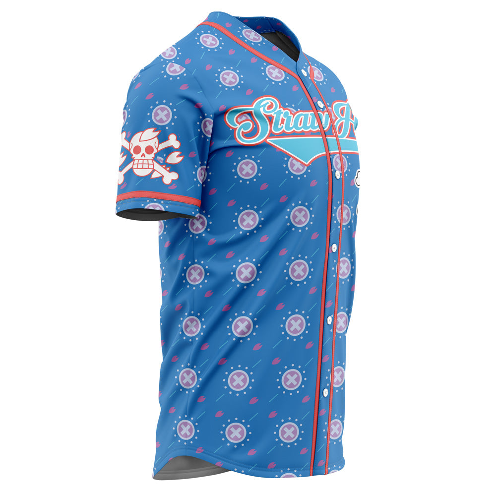 Anime Straw Hat Pirate Baseball Jersey - Blue Graphic Tee For Fans