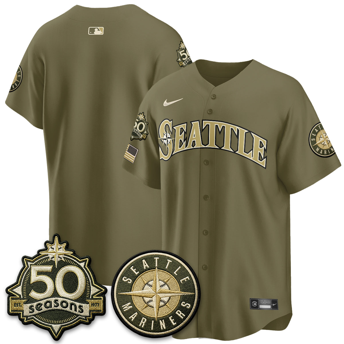 Seattle Mariners New Era Olive 2026 Armed Forces Day Jersey - All Stitched