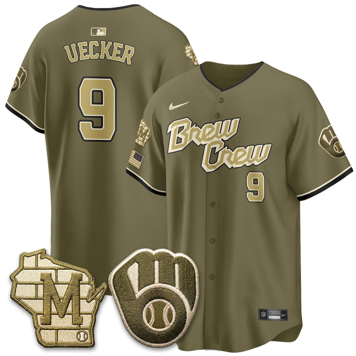 Milwaukee Brewers New Era Olive 2026 Armed Forces Day Jersey - All Stitched