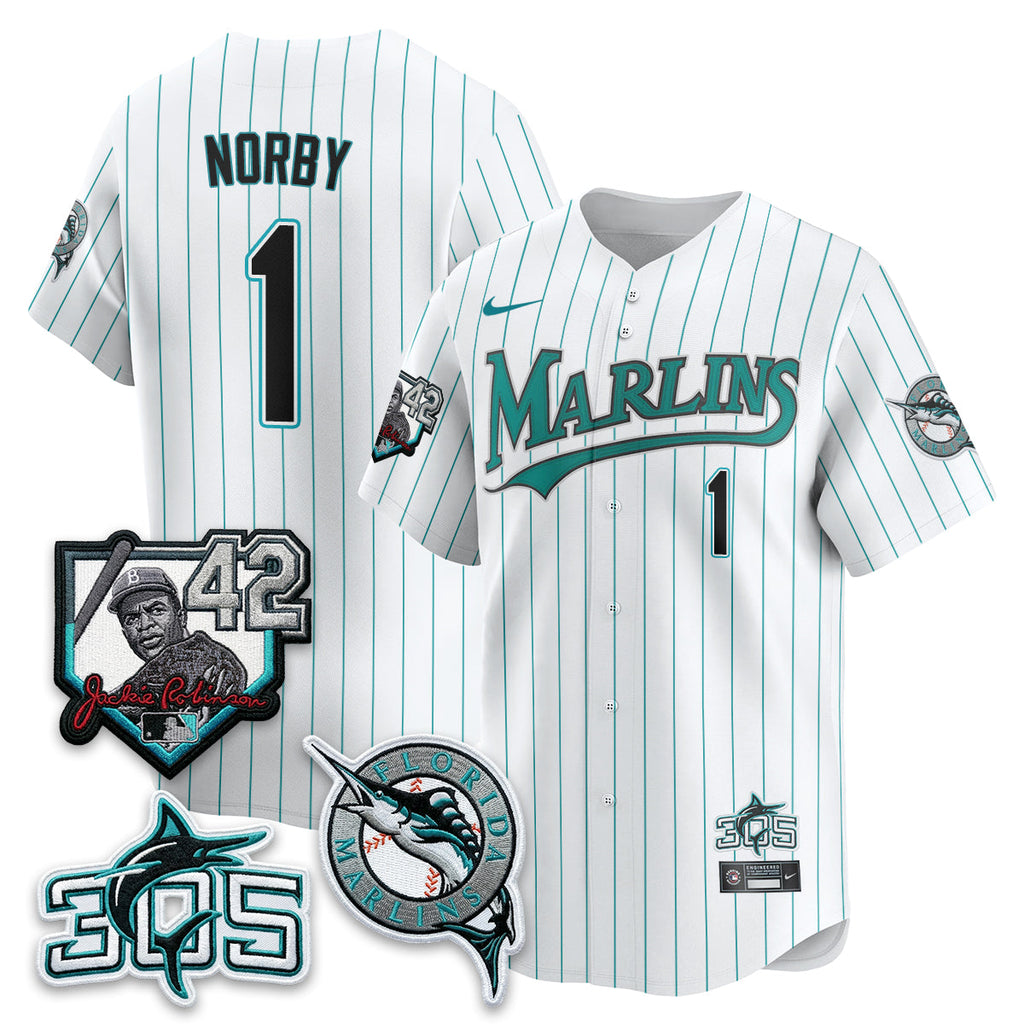 Miami Marlins 2026 Throwback Jackie Robinson New Era Vapor Limited Jersey - All Stitched