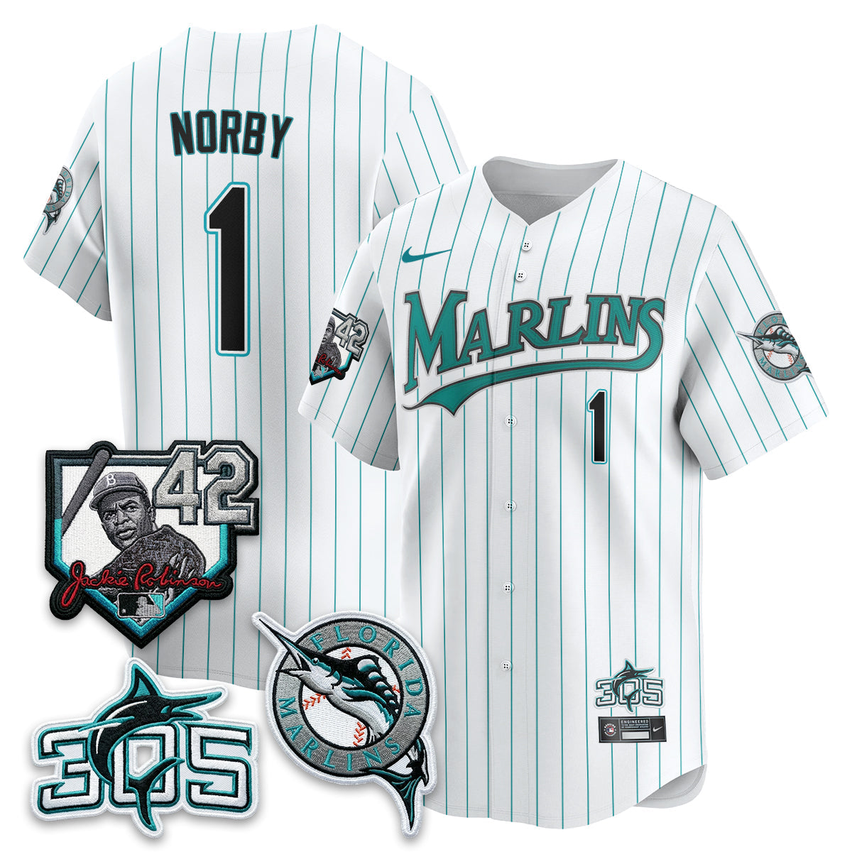 Miami Marlins 2026 Throwback Jackie Robinson New Era Vapor Limited Jersey - All Stitched