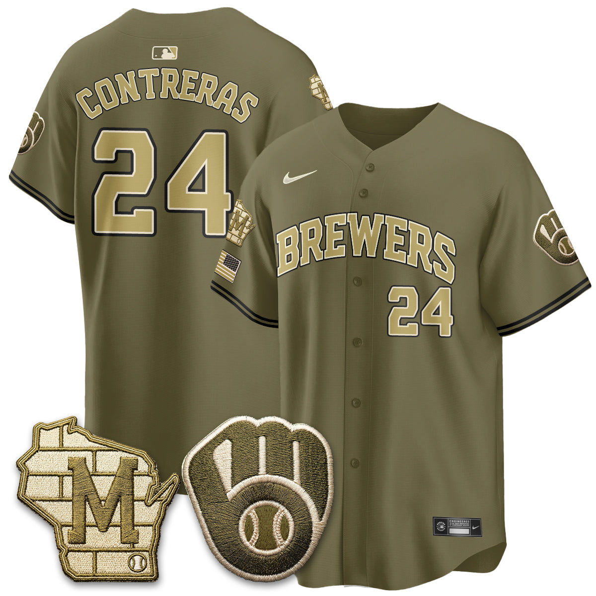 Milwaukee Brewers New Era Olive 2026 Armed Forces Day Jersey - All Stitched