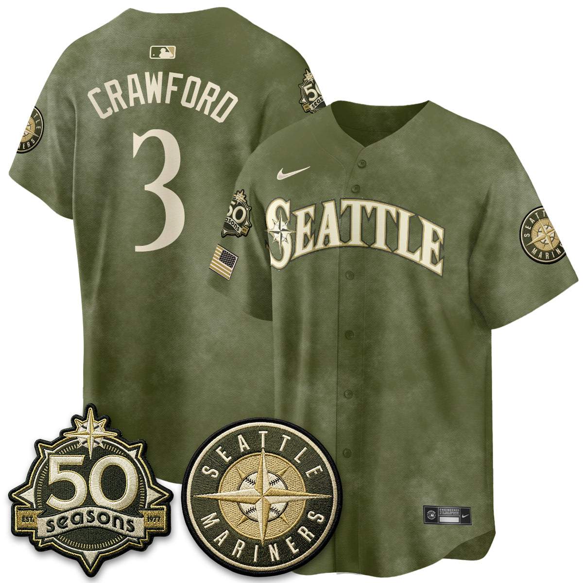 Seattle Mariners New Era Olive 2026 Armed Forces Day Jersey - All Stitched