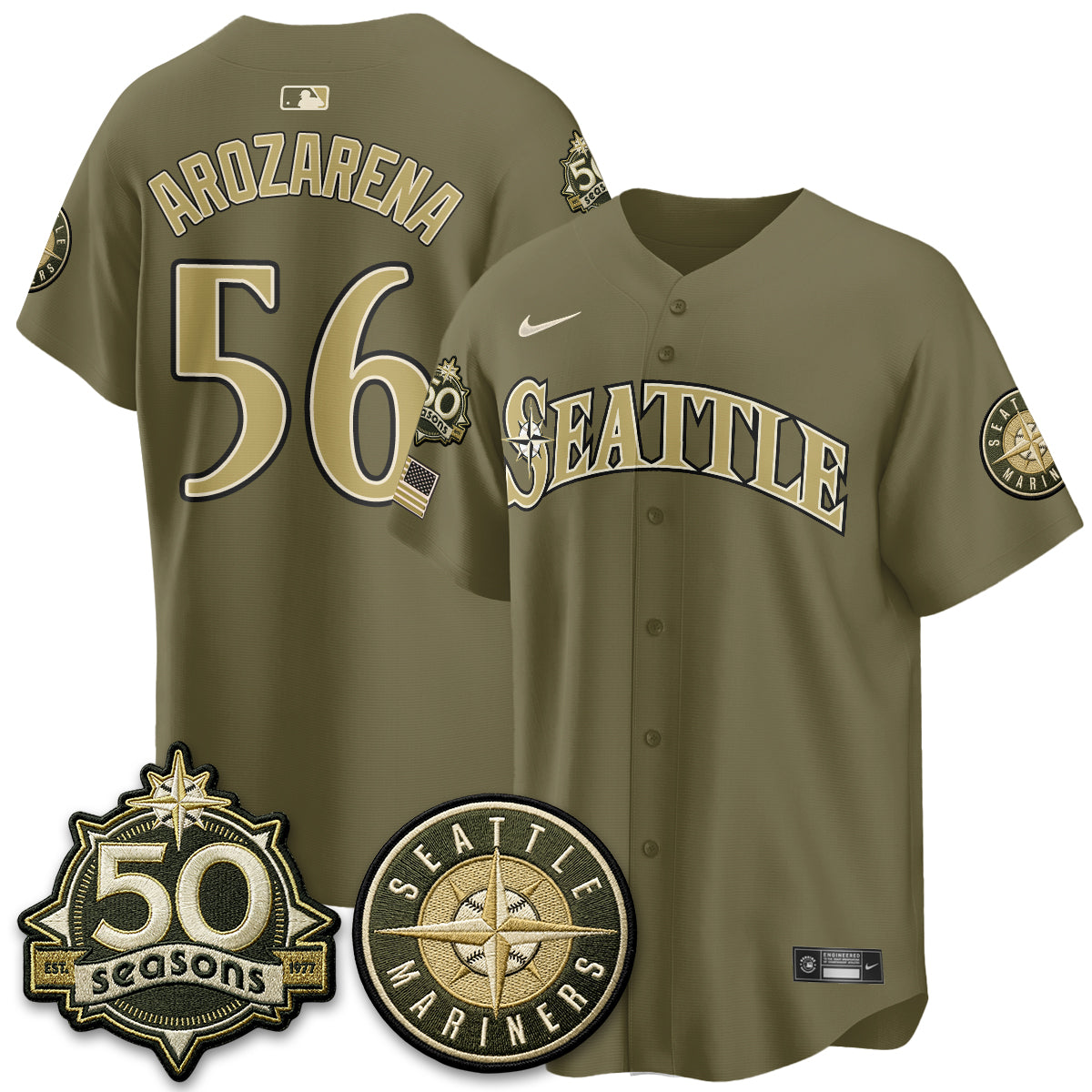 Seattle Mariners New Era Olive 2026 Armed Forces Day Jersey - All Stitched