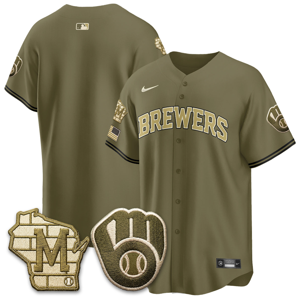 Milwaukee Brewers New Era Olive 2026 Armed Forces Day Jersey - All Stitched