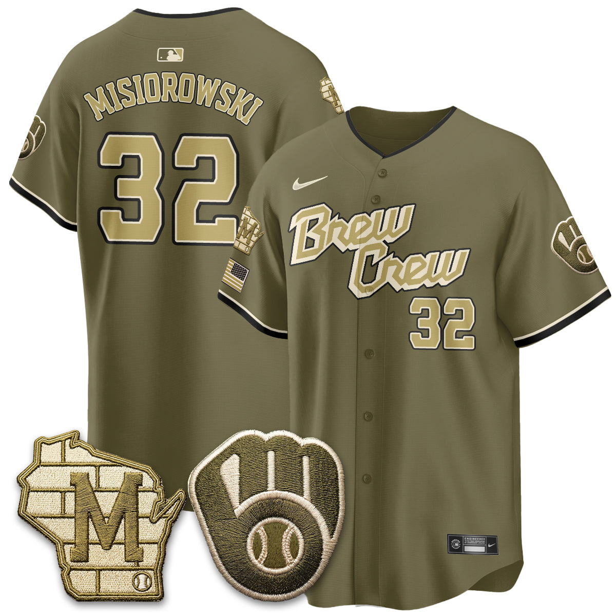Milwaukee Brewers New Era Olive 2026 Armed Forces Day Jersey - All Stitched