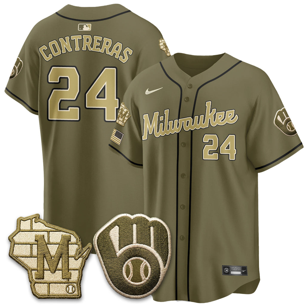 Milwaukee Brewers New Era Olive 2026 Armed Forces Day Jersey - All Stitched