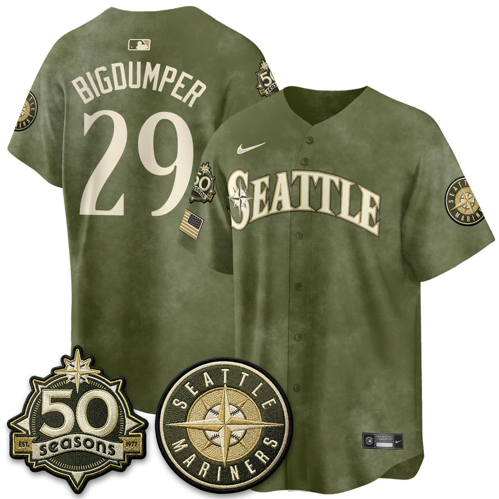 Seattle Mariners New Era Olive 2026 Armed Forces Day Jersey - All Stitched