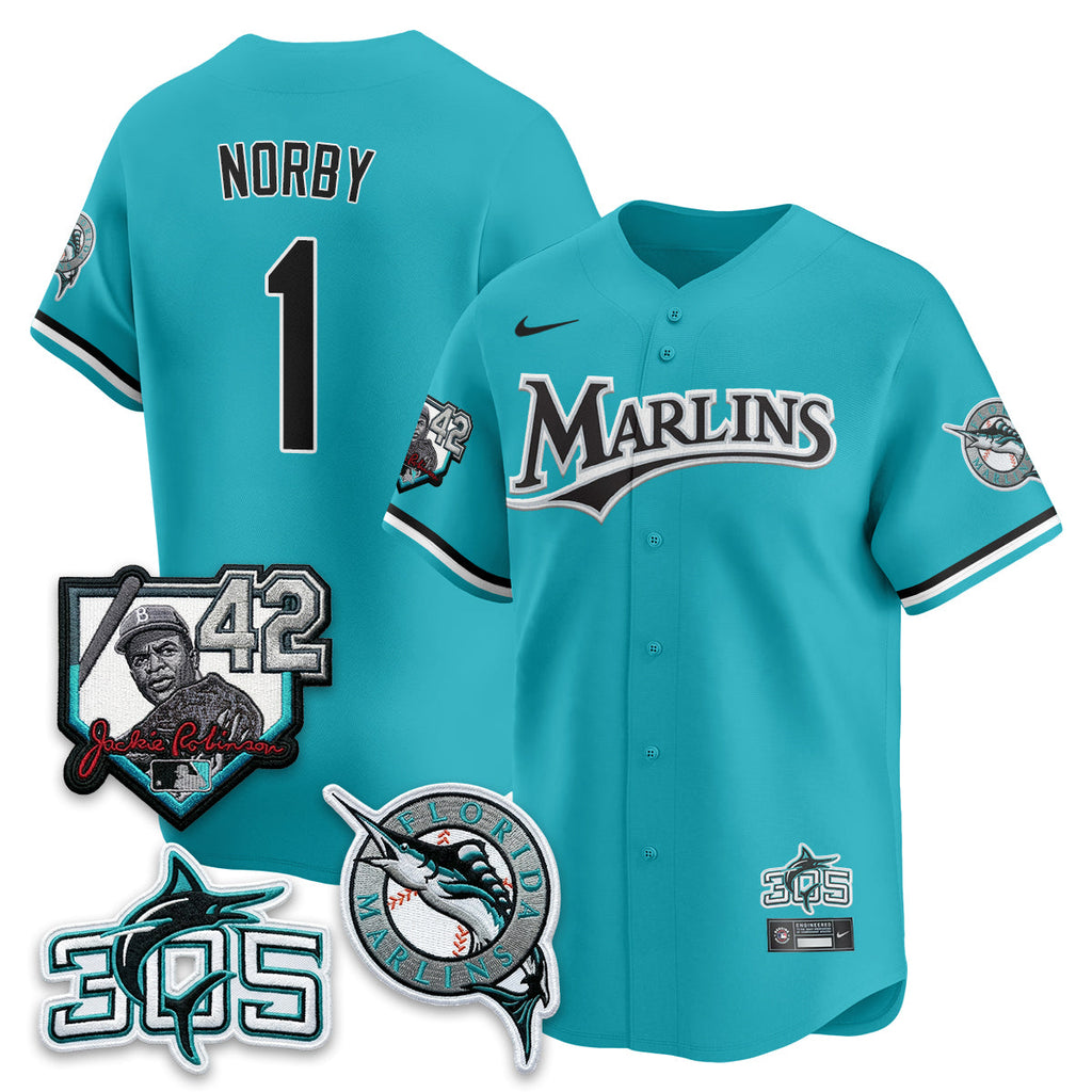 Miami Marlins 2026 Throwback Jackie Robinson New Era Vapor Limited Jersey - All Stitched
