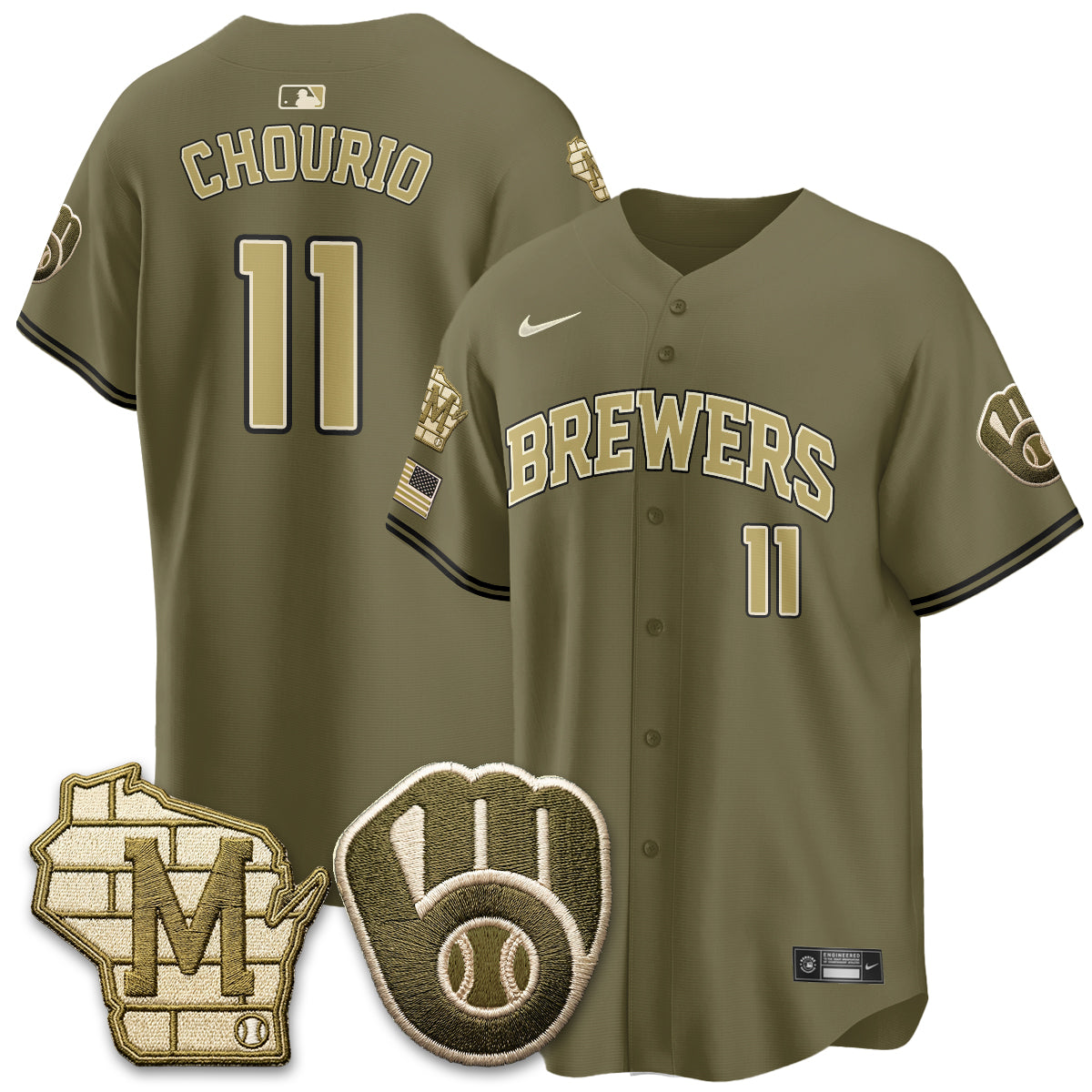 Milwaukee Brewers New Era Olive 2026 Armed Forces Day Jersey - All Stitched