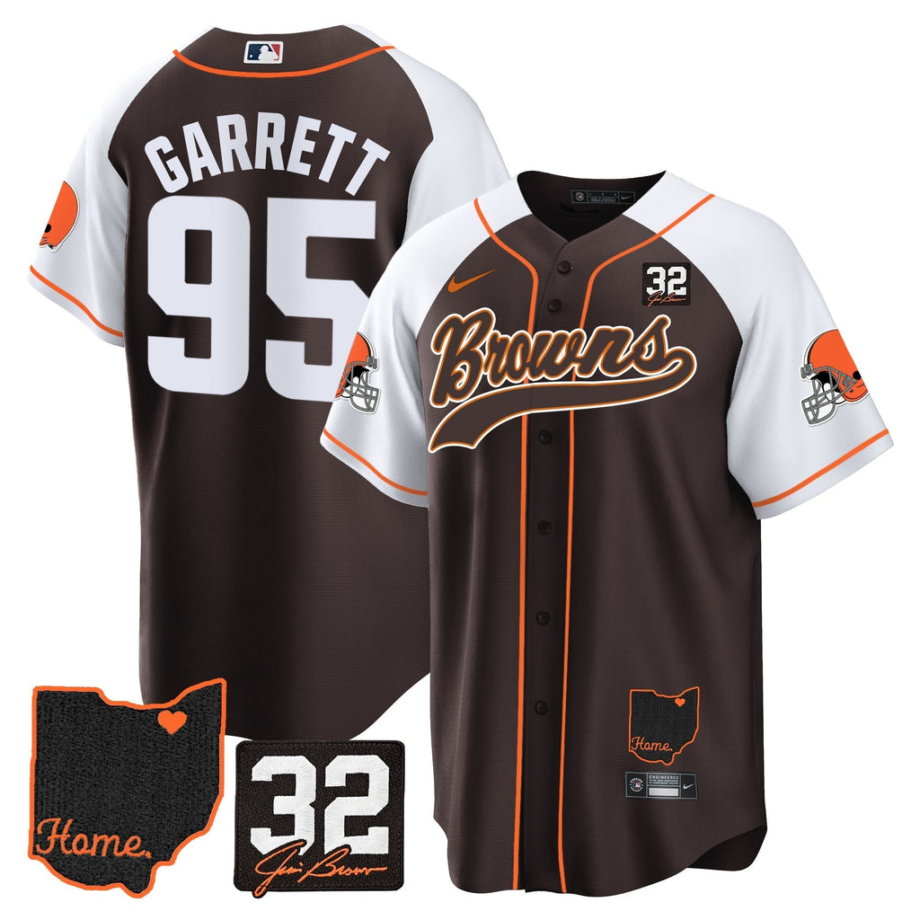 Browns #32 Jim Brown Memorial & Home Patch Baseball Jersey V2 - All Stitched